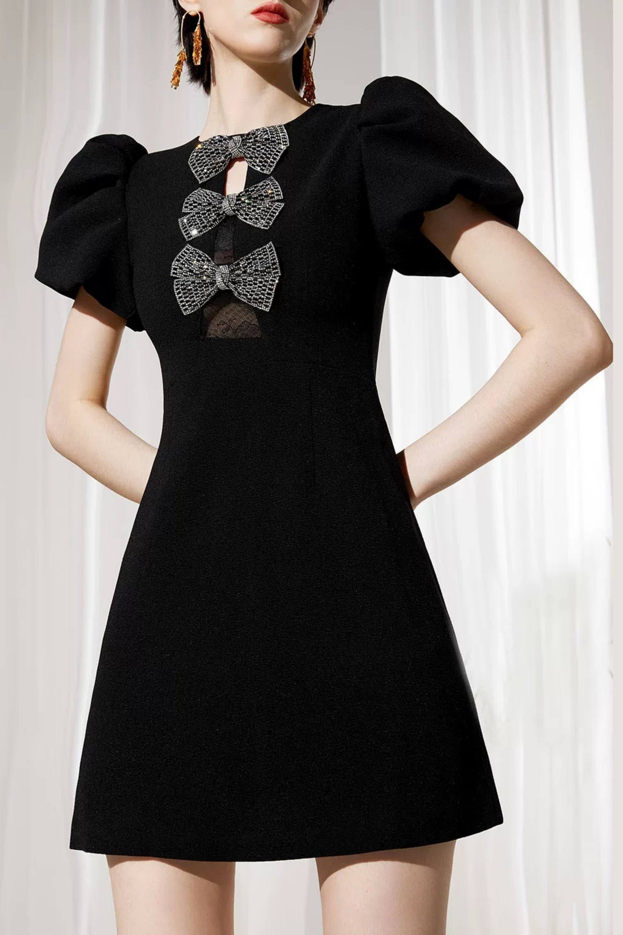 Puff Sleeve Mini Dress in Black