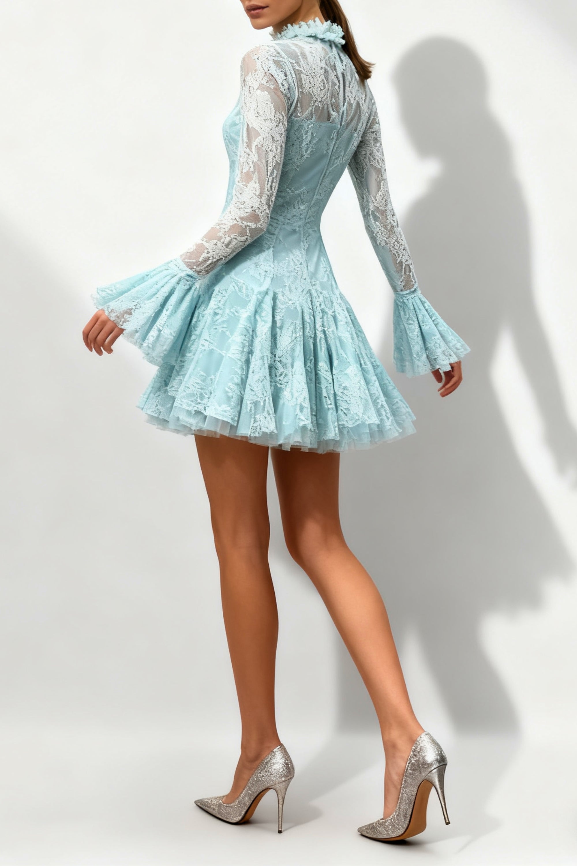 Blue Embroidered Mini Dress