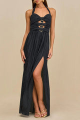 Halter Cutout Maxi Dress in Navy Blue
