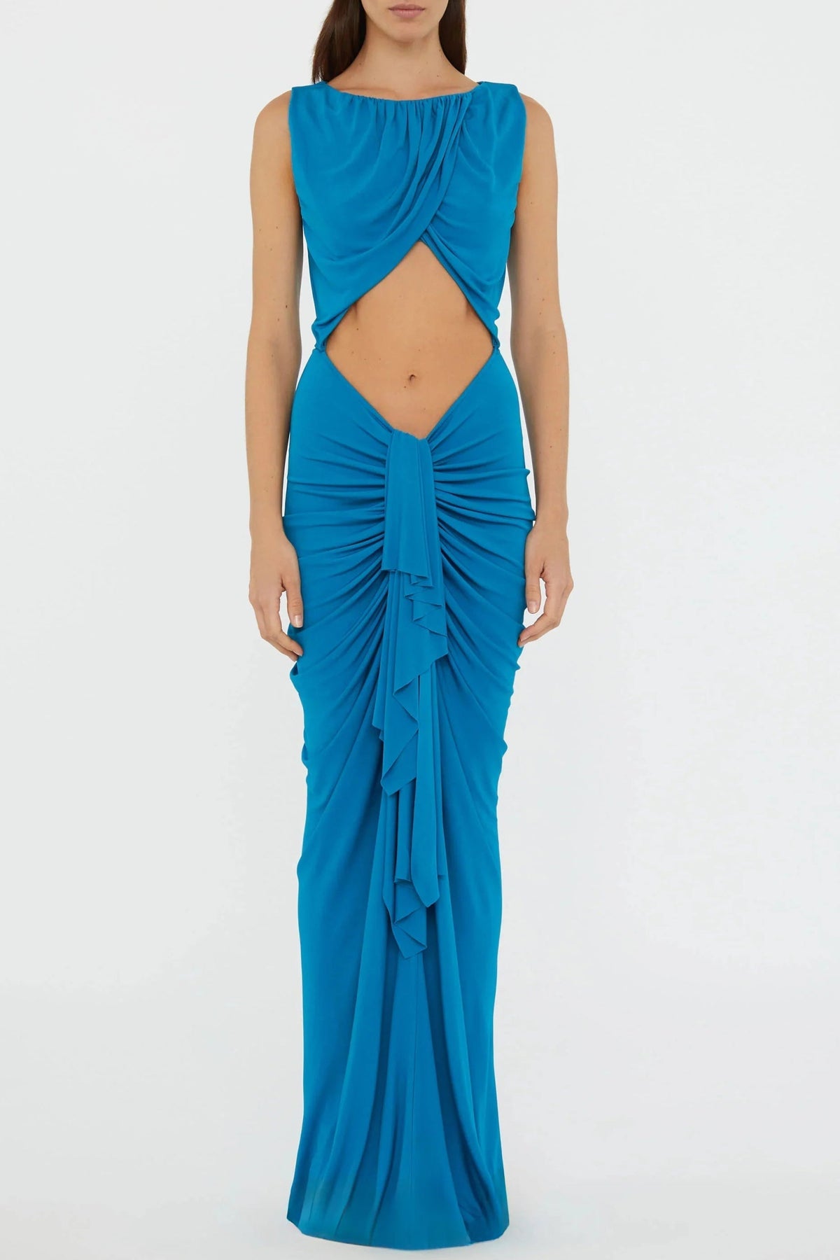 Drape Disconnect Tank Maxi Dress in Blue