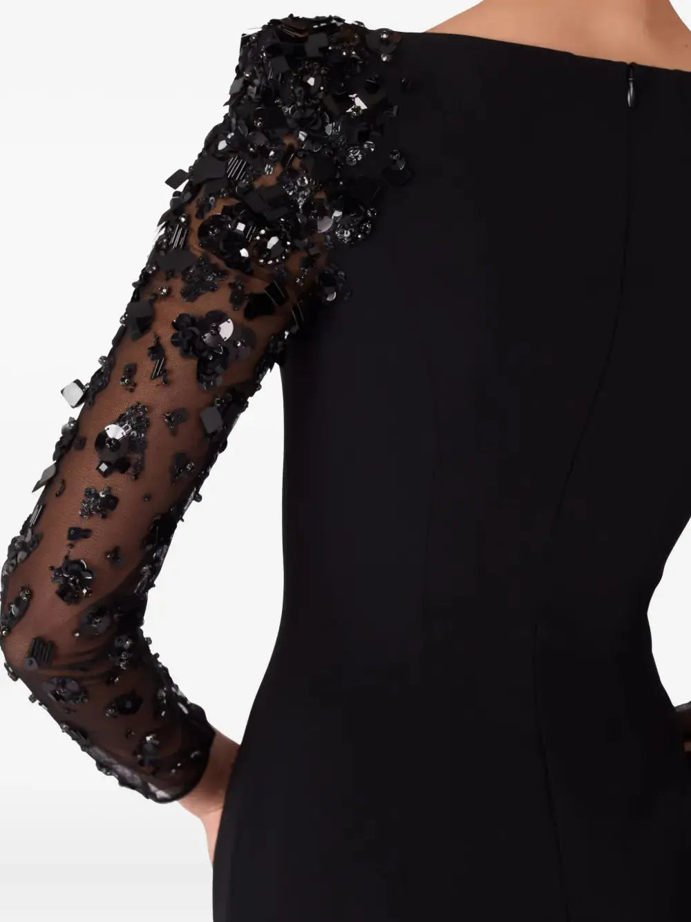 Mesh Splicing Beading Diamond Maxi Dress in Black