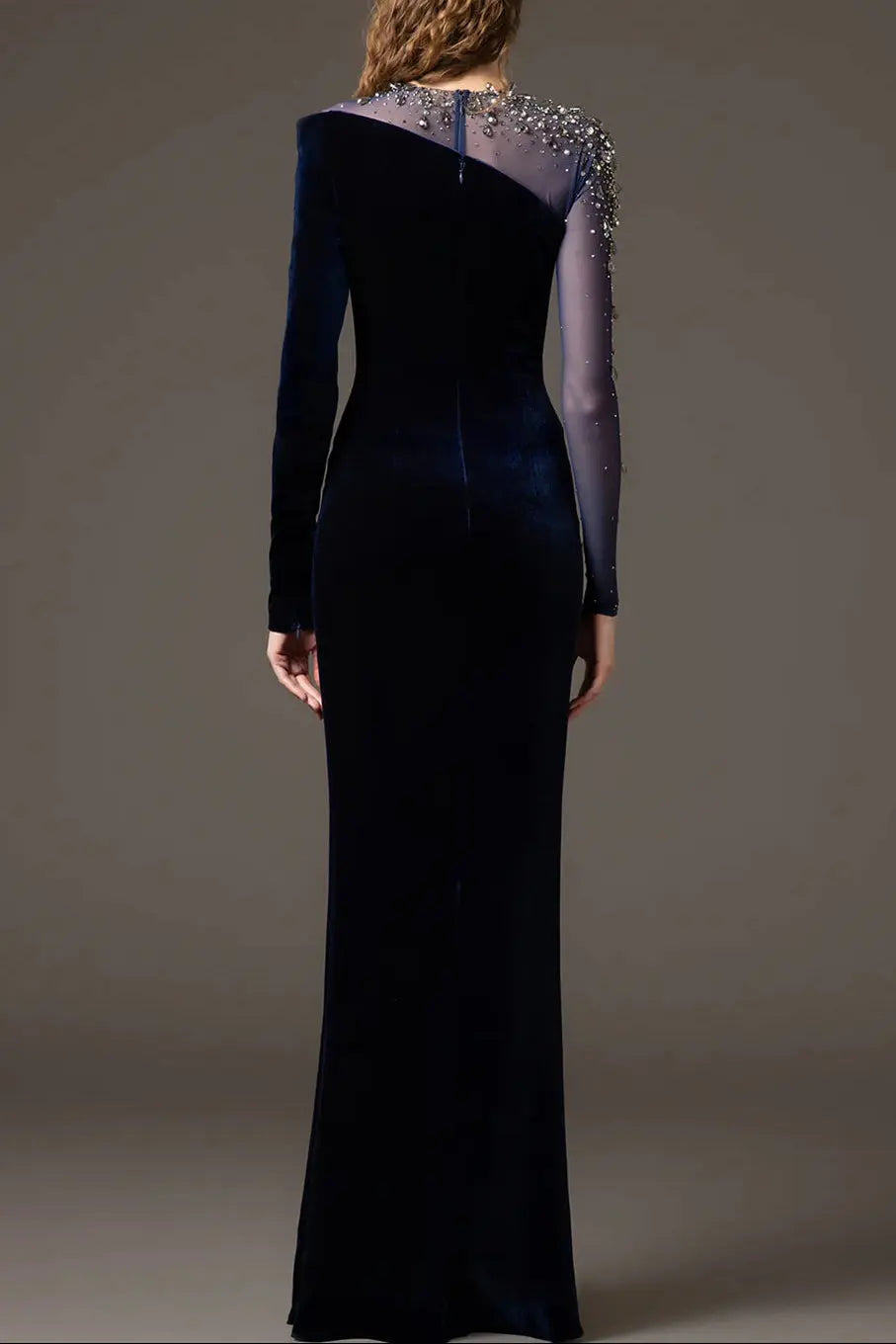 Crystal Patchwork Column Maxi Dress in dark blue