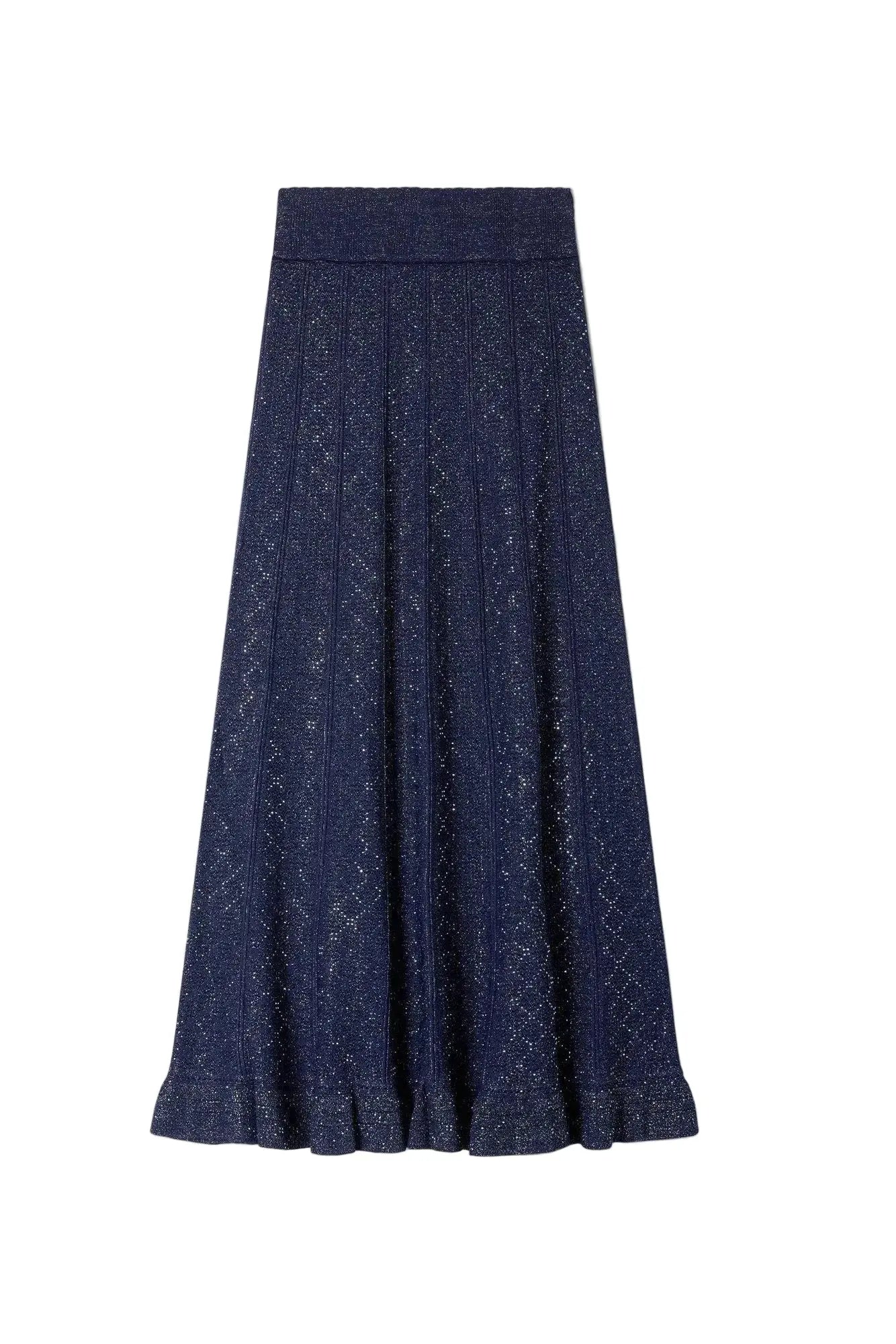Rhinestone Knit Maxi Skirt in Navy Blue