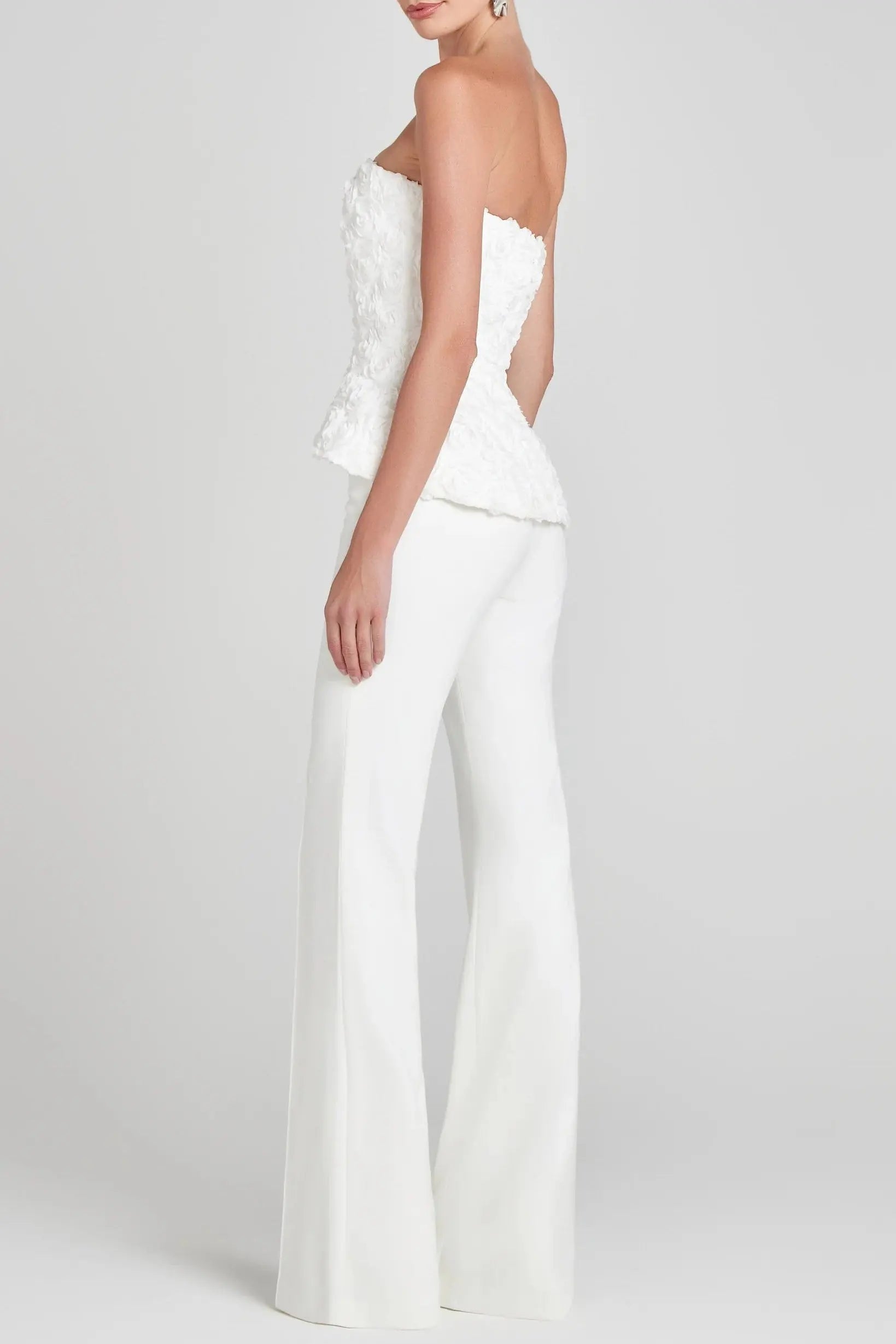 3D Flower Top Pants Set in White