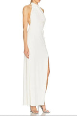 Halter Backless High Diamond Maxi Dress in White