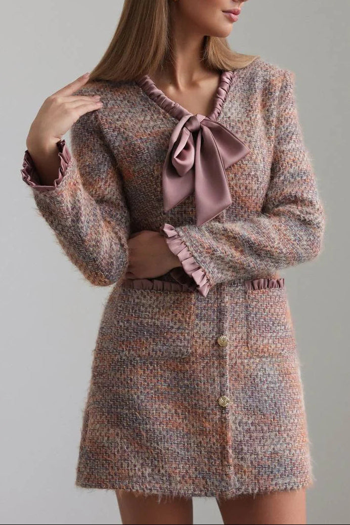 V-Neck Long Sleeve Mini Dress in Multicolor