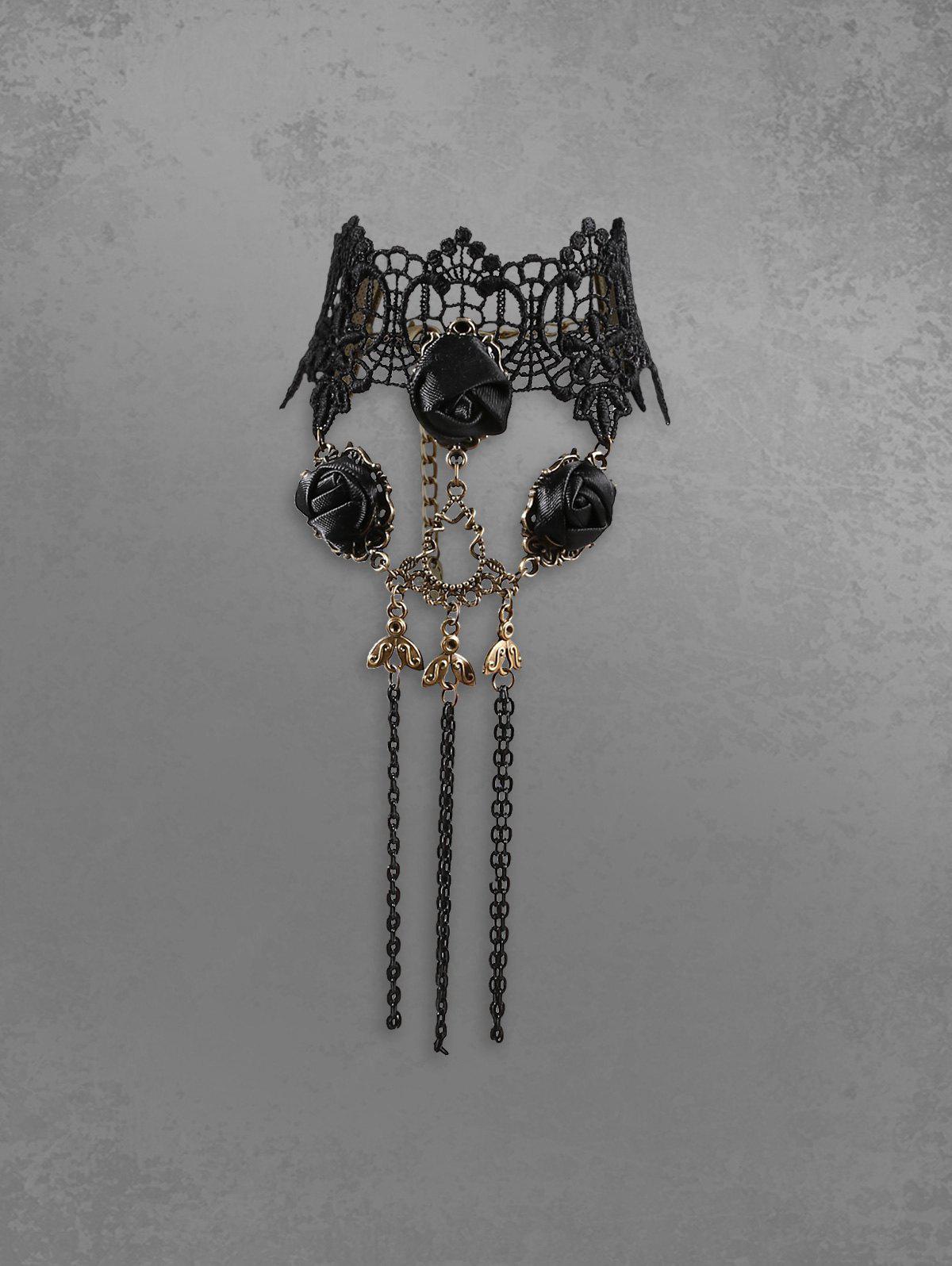 Vintage Lace Rose Chains Finger Ring Bracelet