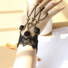 Vintage Lace Rose Chains Finger Ring Bracelet