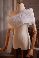 White Sheer Off Shoulder Embroidery Shawl