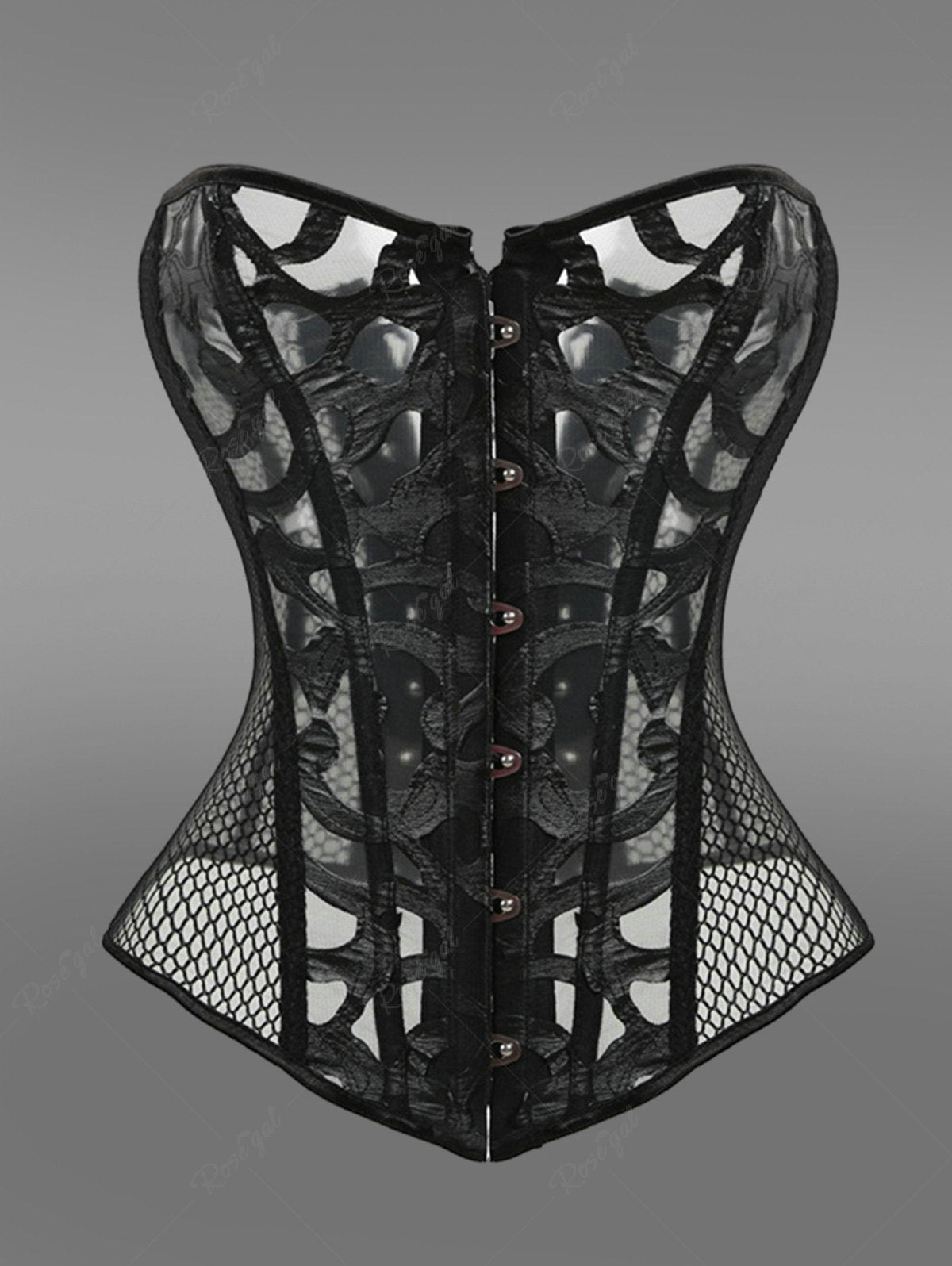 Button Fishnet Lace Up Corset