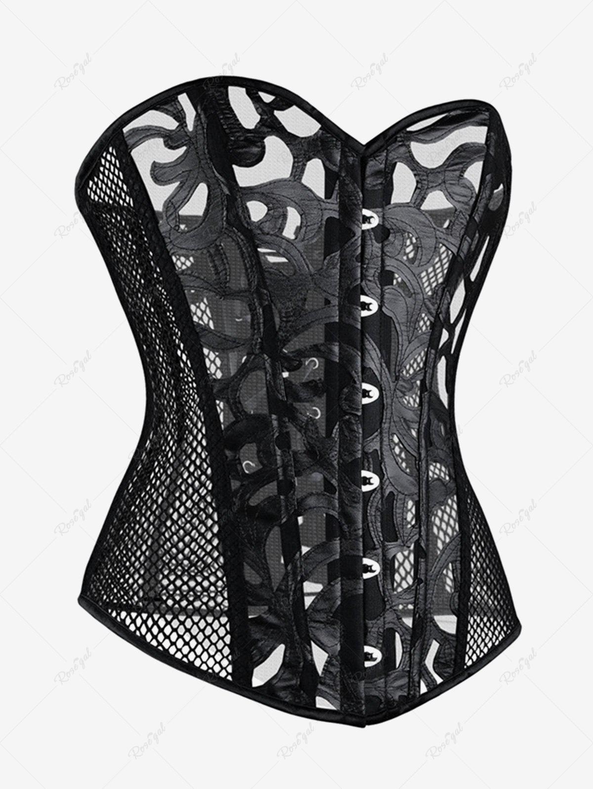 Button Fishnet Lace Up Corset
