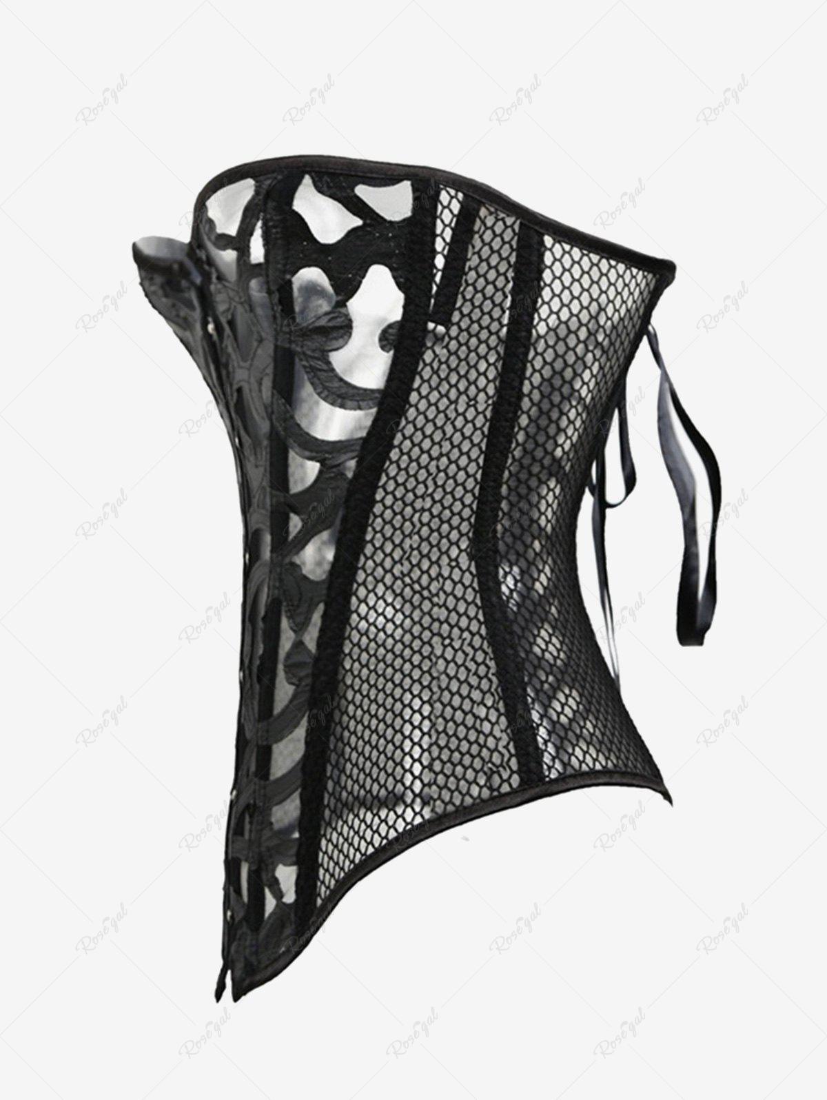 Button Fishnet Lace Up Corset