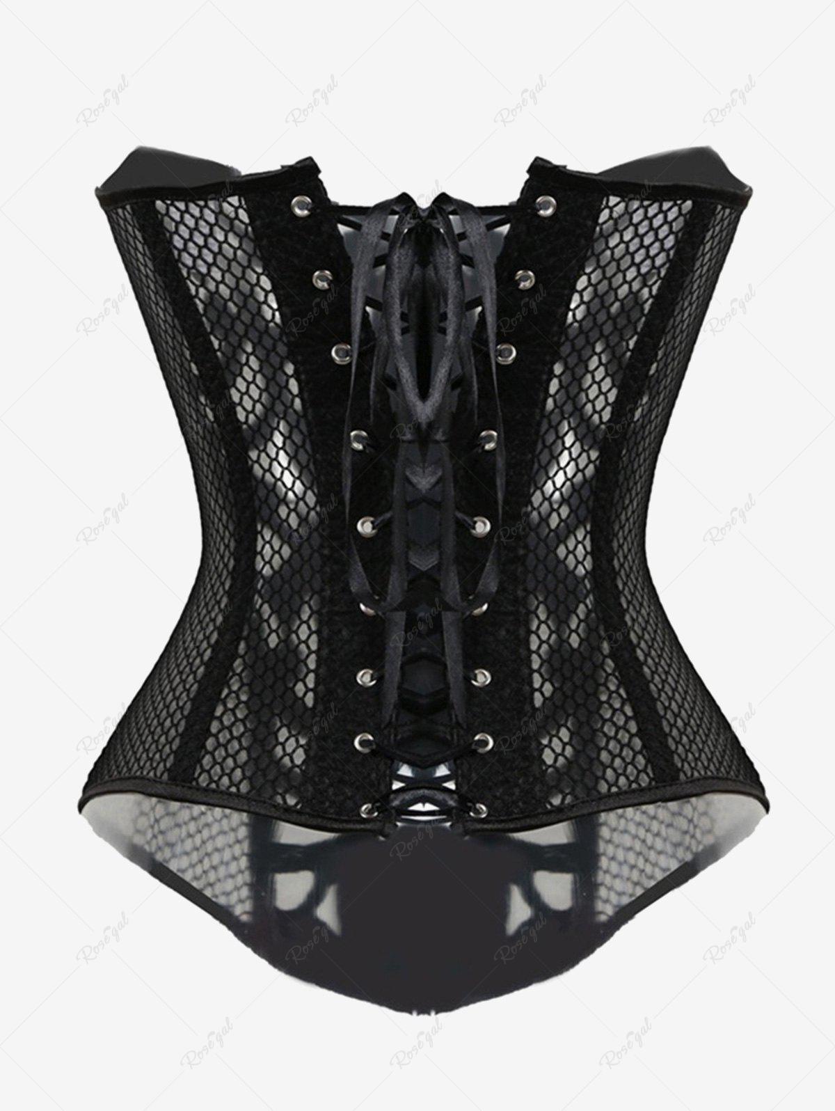 Button Fishnet Lace Up Corset