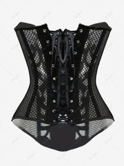 Button Fishnet Lace Up Corset