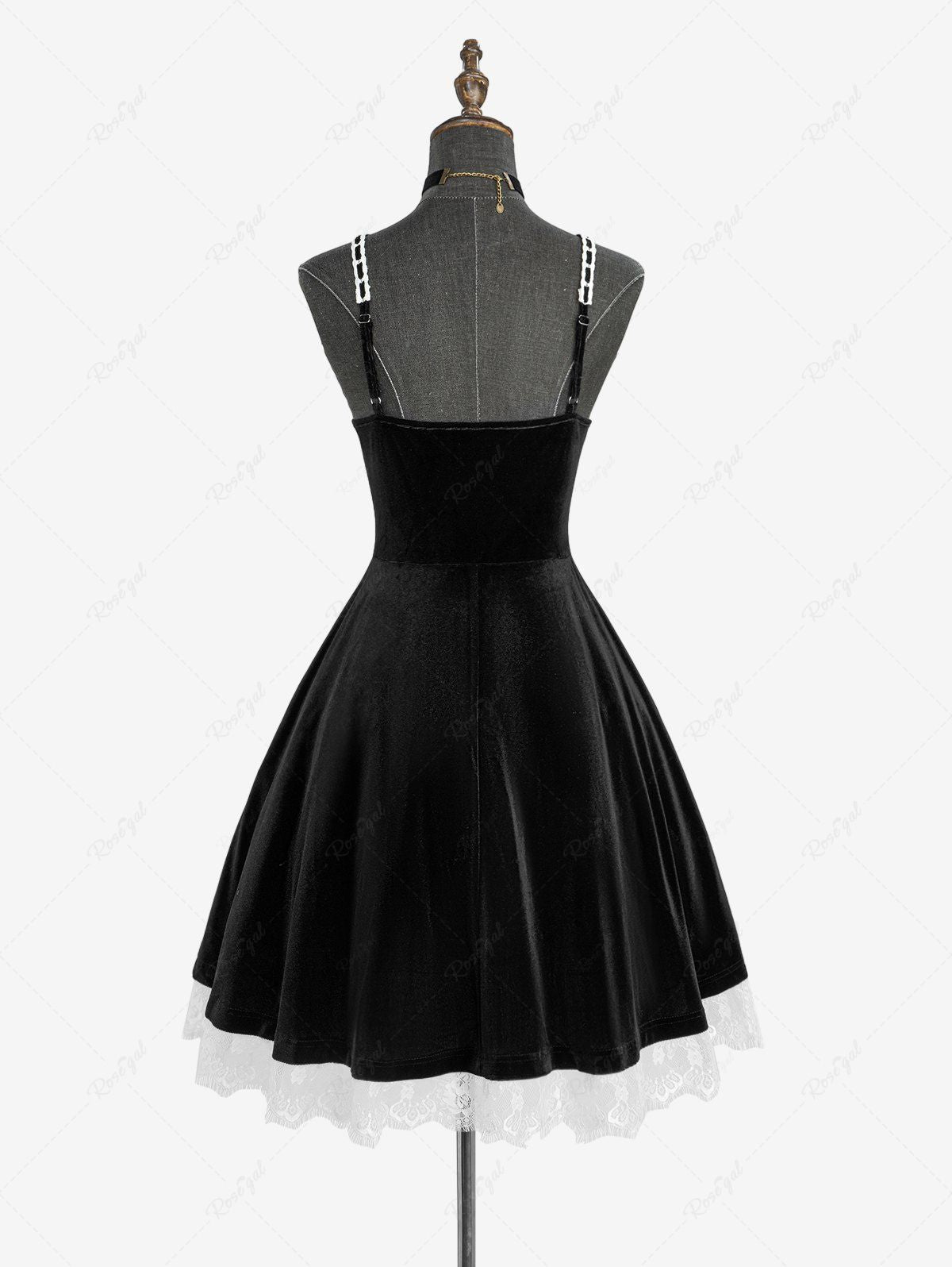 Flower Mesh Lace Trim Contrast Piping A Line Dress