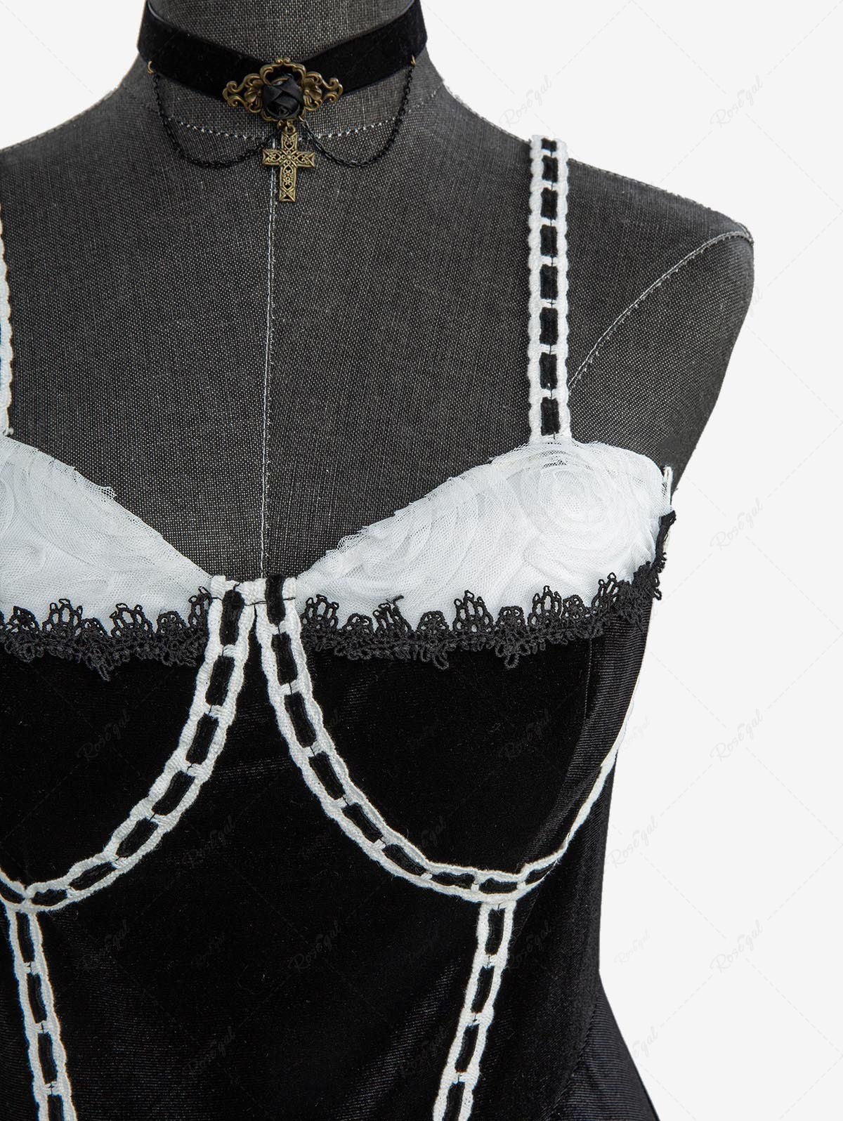 Flower Mesh Lace Trim Contrast Piping A Line Dress