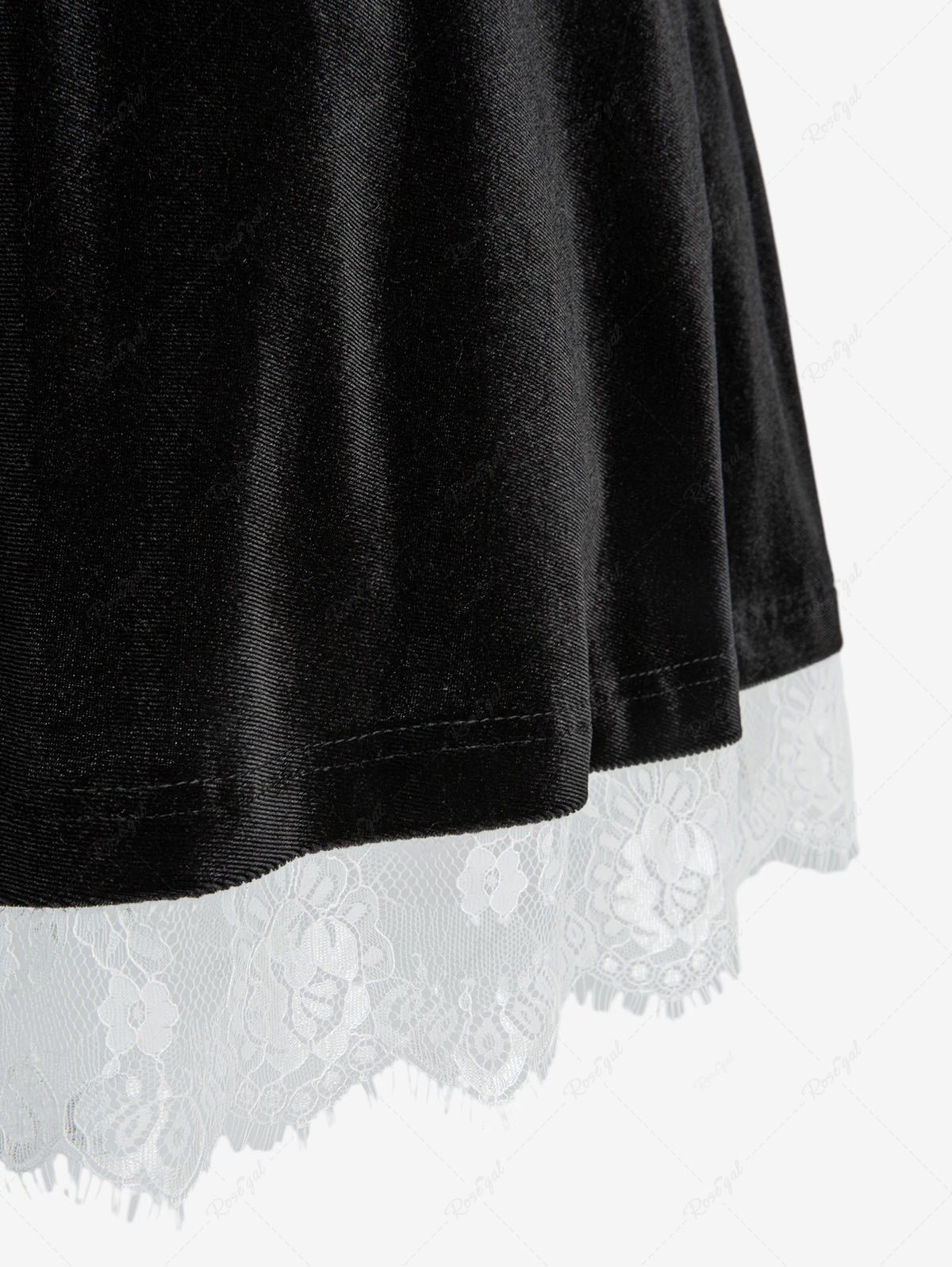 Flower Mesh Lace Trim Contrast Piping A Line Dress