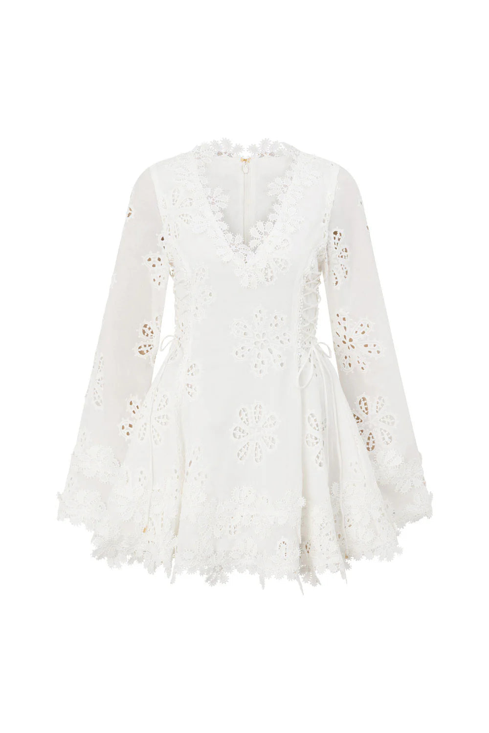 Flower Embroidery Hollow Mini Dress in White