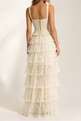 Wide Strap Lace Corset Peplum Top & High Low Lace Skirt Set