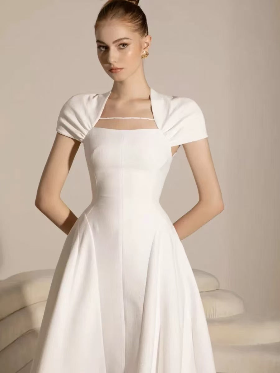 Square Neckline A-Line Midi Dress