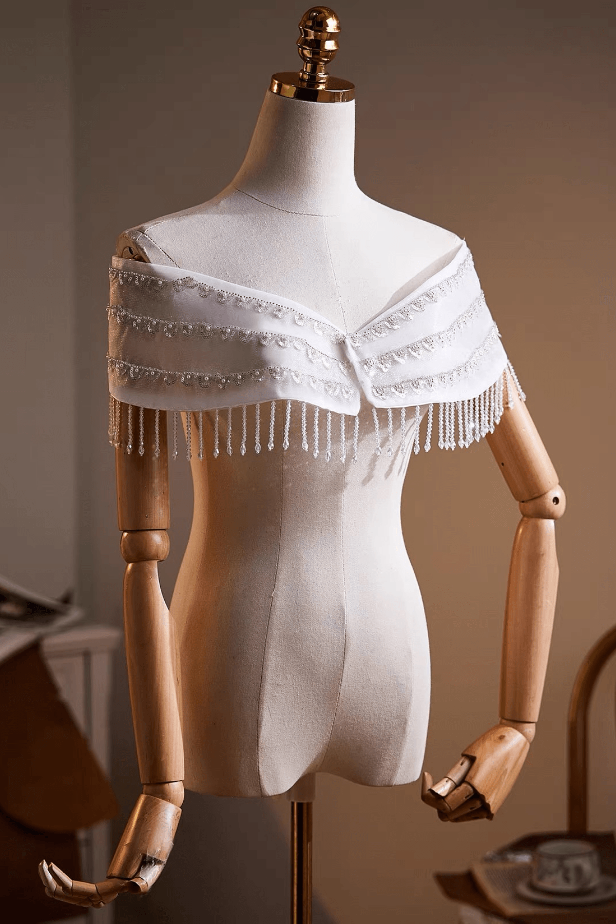 White Off Shoulder Fringe Shawl