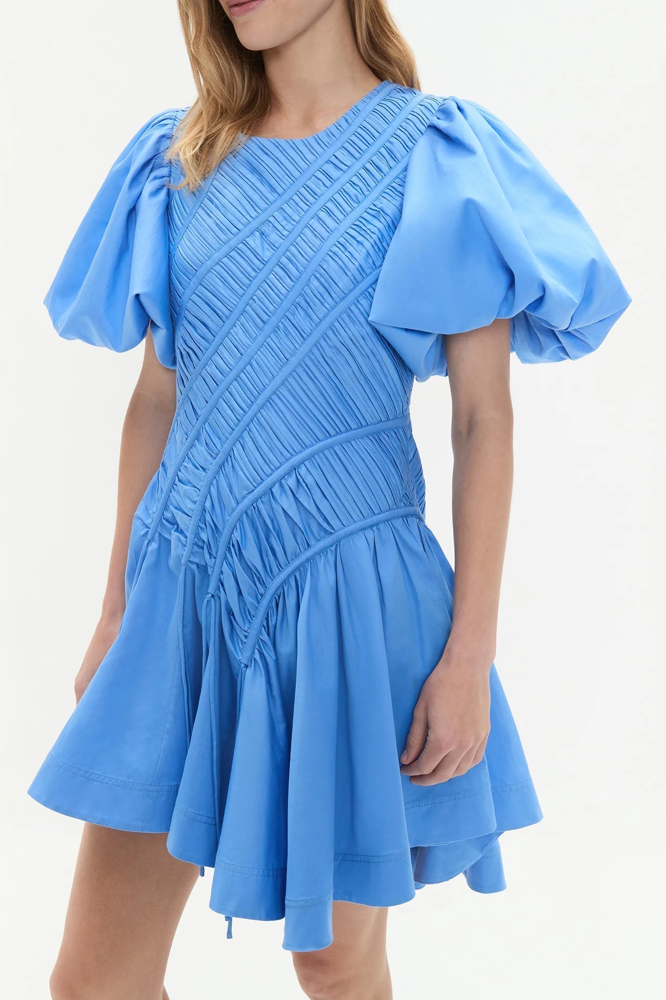 Puff Sleeve Mini Dress in Mist Blue