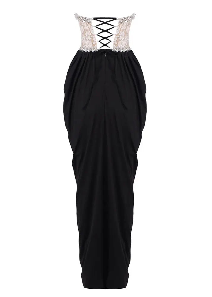 Lace Embellished Maxi Dress in black