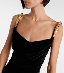 Black Metal Chain Strap Square Neck Maxi Dress