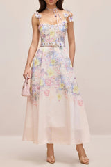 Floral Printed Strap Corset Maxi Dress