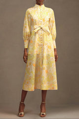 Long Sleeve Floral Printed Maxi Dress in Yellow