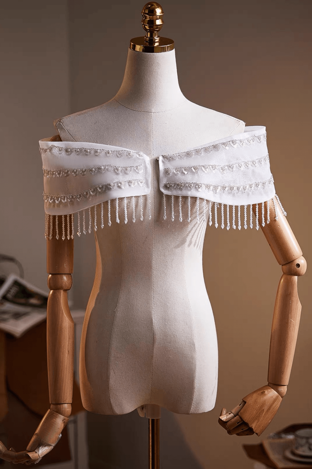 White Off Shoulder Fringe Shawl