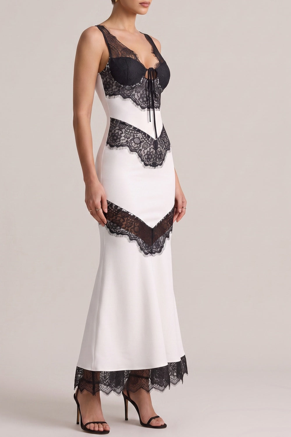 Sleeveless Black Lace Patchwork Maxi Dress