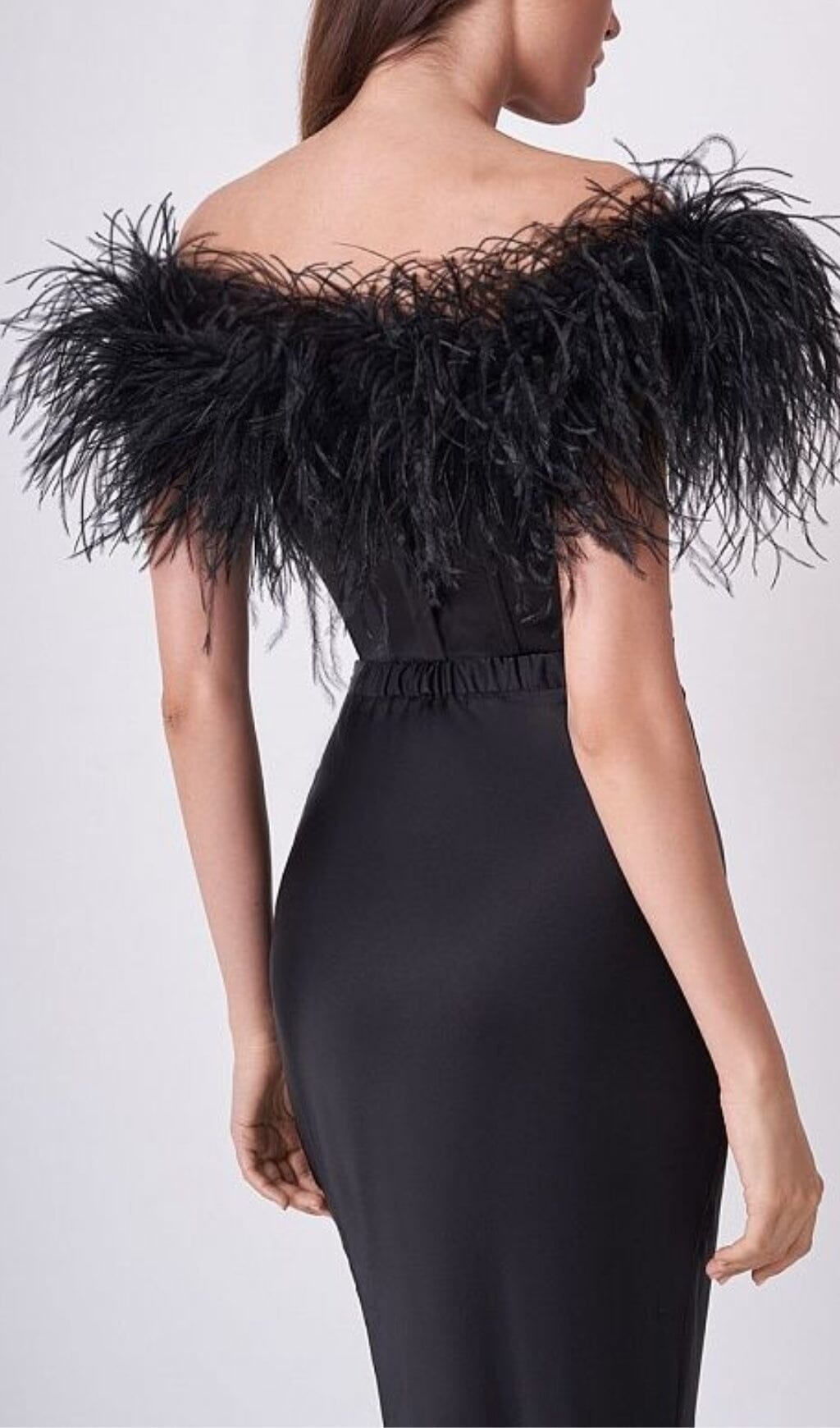 Feather Off  Shoulder Maxi Dress In Black