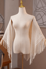 Cream Hollow Knitted Long Shawl