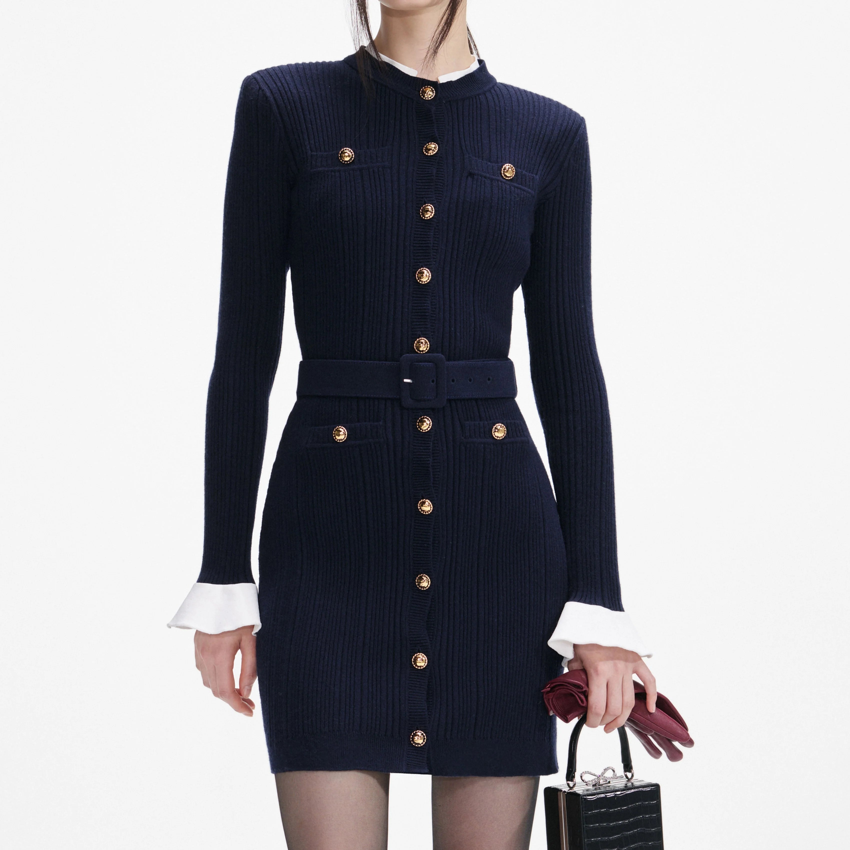 Navy ViscoSequin Knit Mini Dress