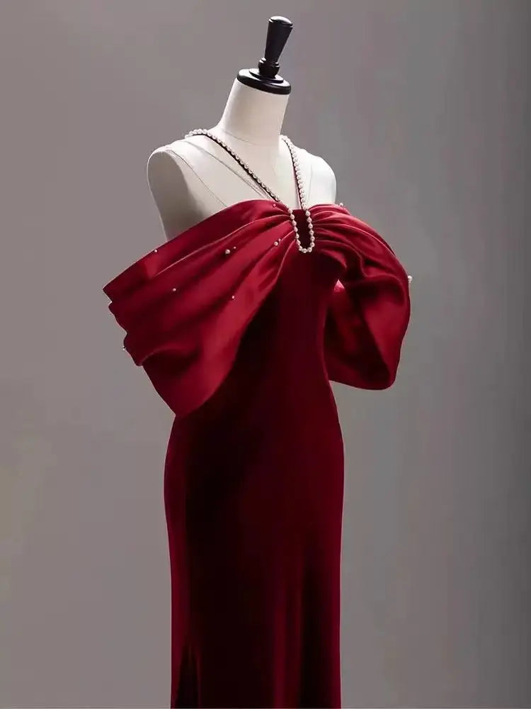 Off Shoulder Maxi Dress - Red