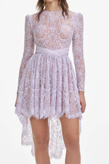 Long Sleeve Lace Satin Mini Dress