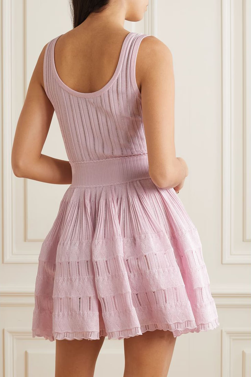 Ribbed Pointelle Knit Mini Dress in Pink