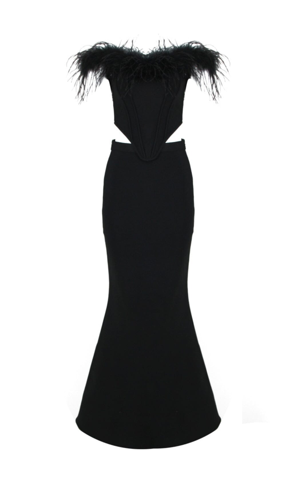 Feather Off  Shoulder Maxi Dress In Black