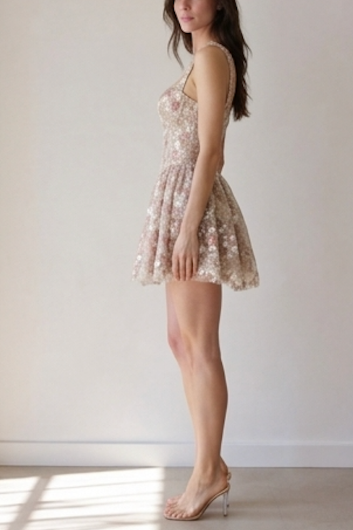Nude Mesh Embroidered Floral Fitted Bustier Mini Dress
