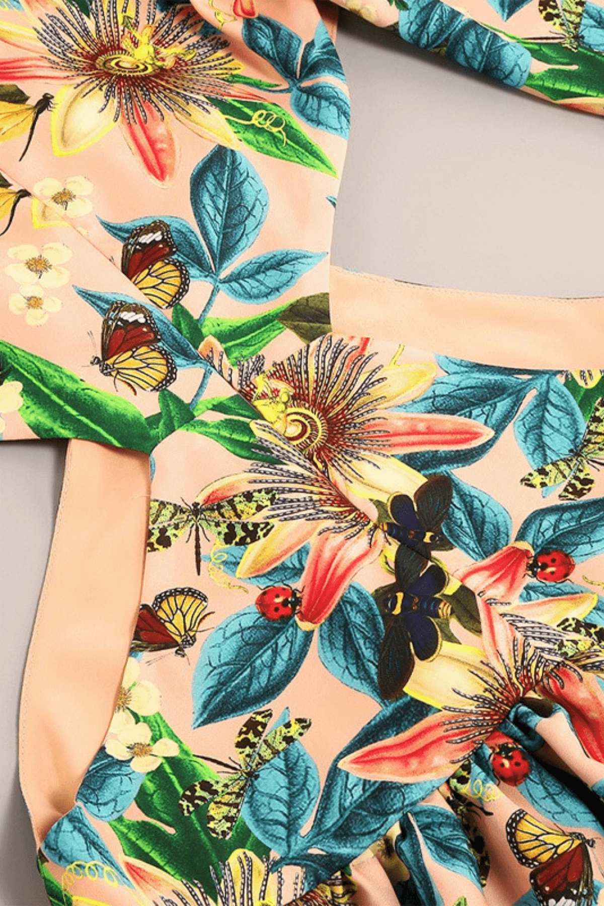 Print Cutout Waist Ruffle Mini Dress