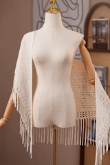 Cream Hollow Knitted Long Shawl