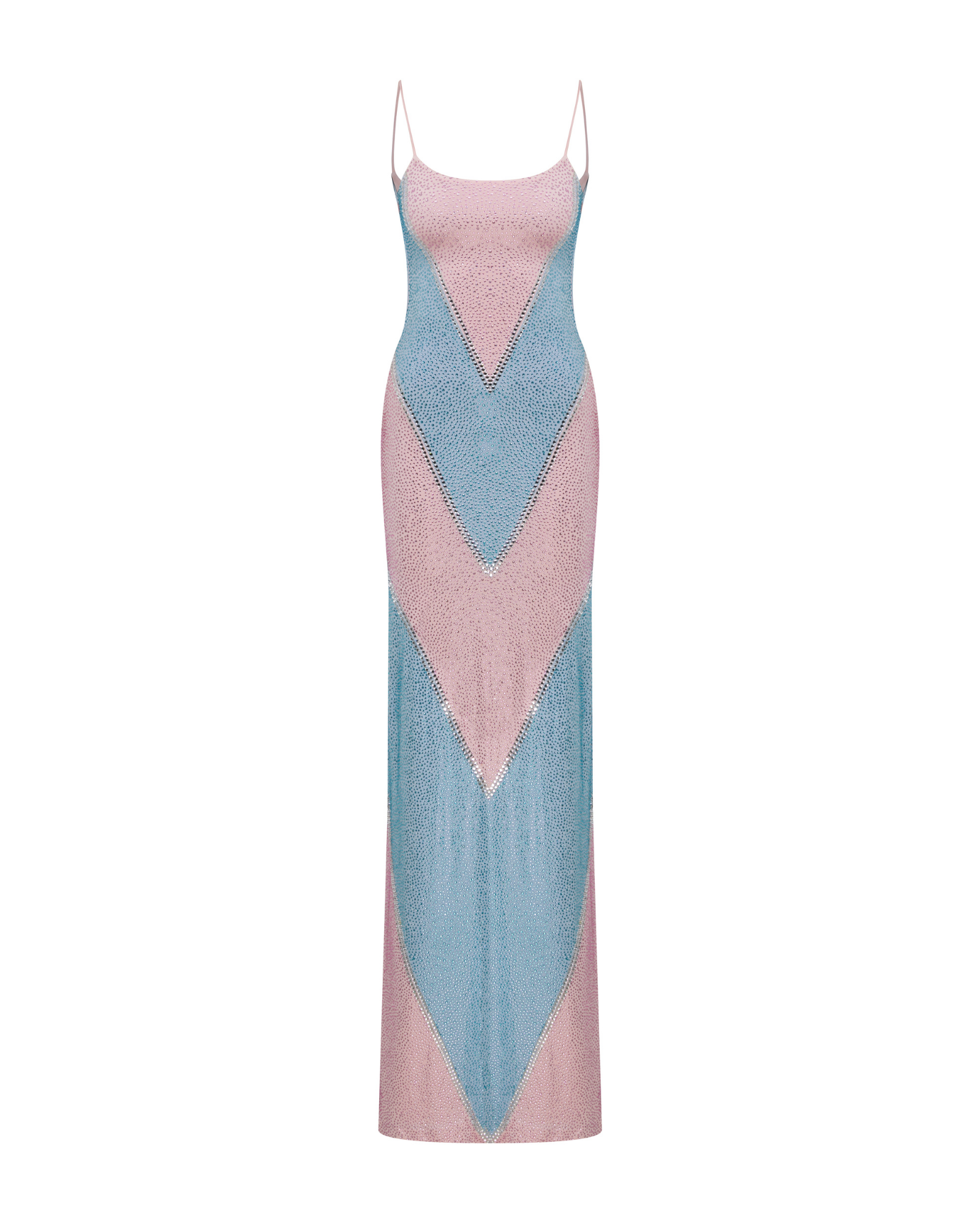 Fully Rhinestoned Bodycon Maxi Dress - Blue & Pink