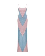 Fully Rhinestoned Bodycon Maxi Dress - Blue & Pink