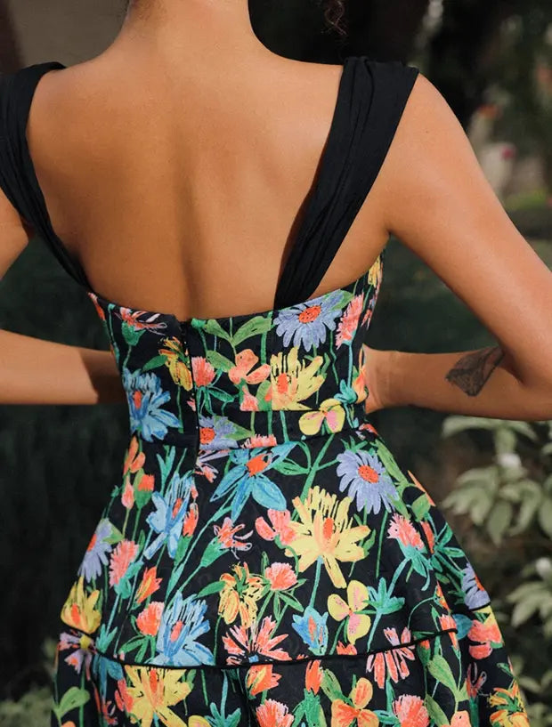 Print A Line Strap Satin Mini Dress