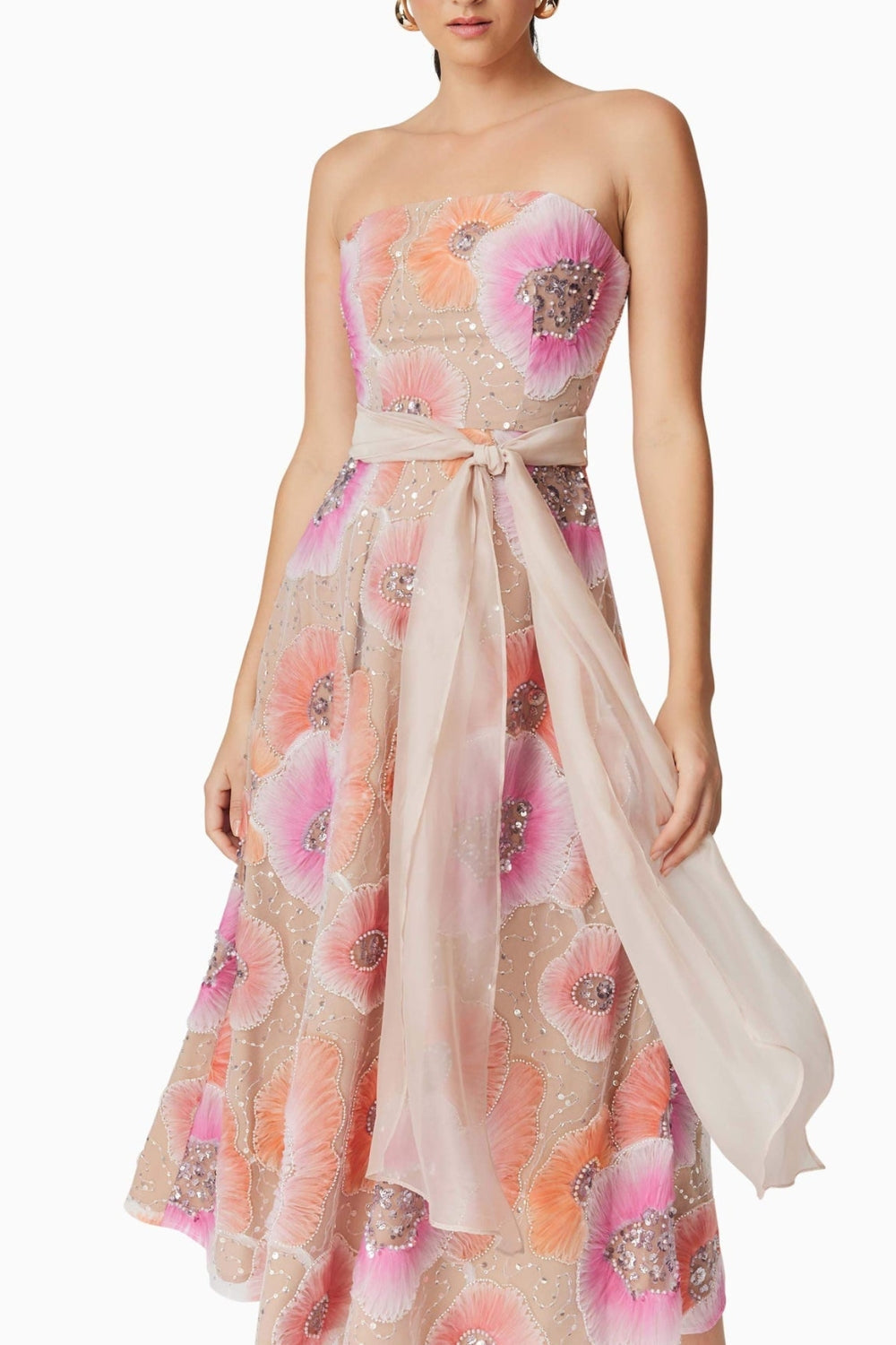 Flower Sequin Embellished Midi Dress