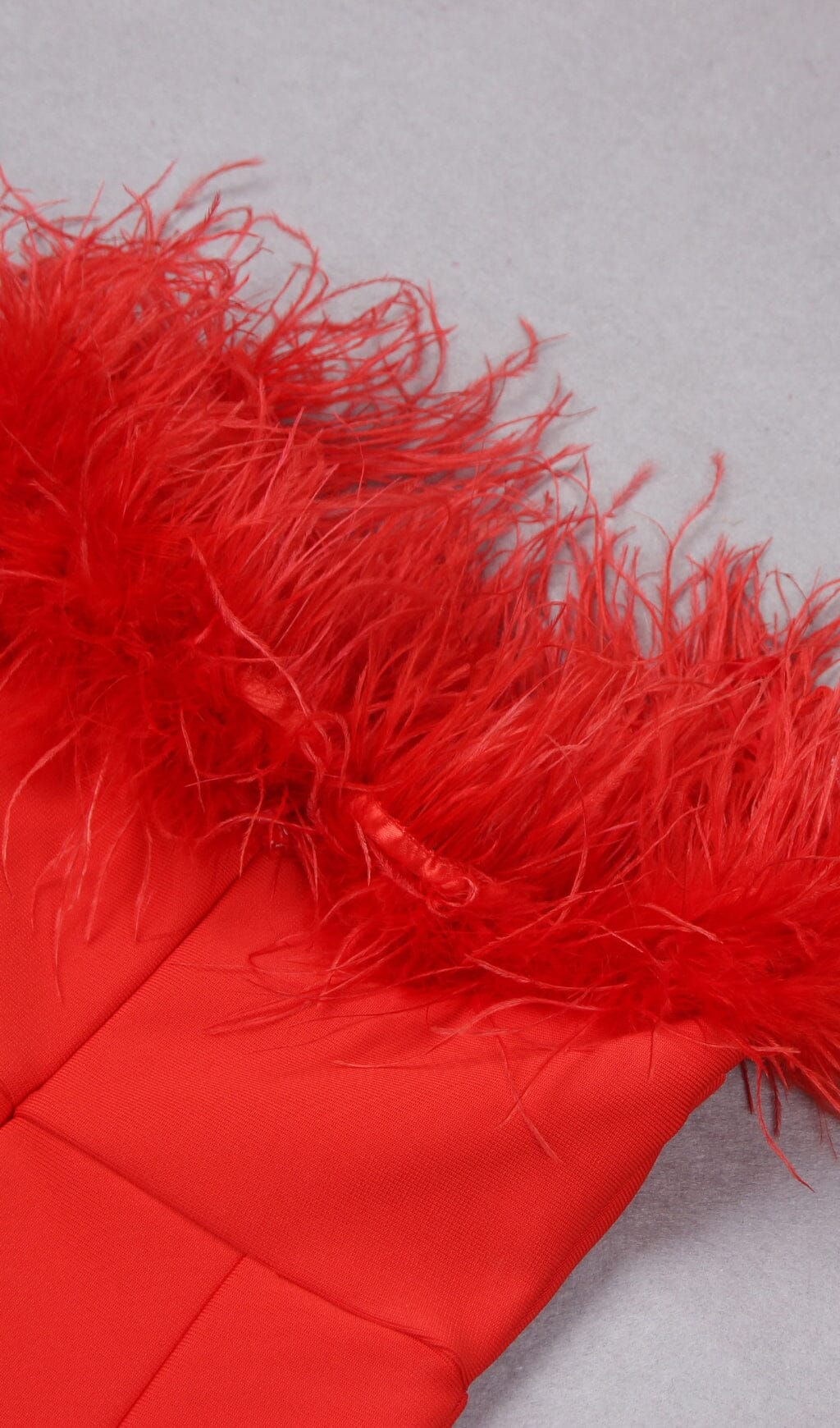 Stretch Feather Trimmed Gown in Red
