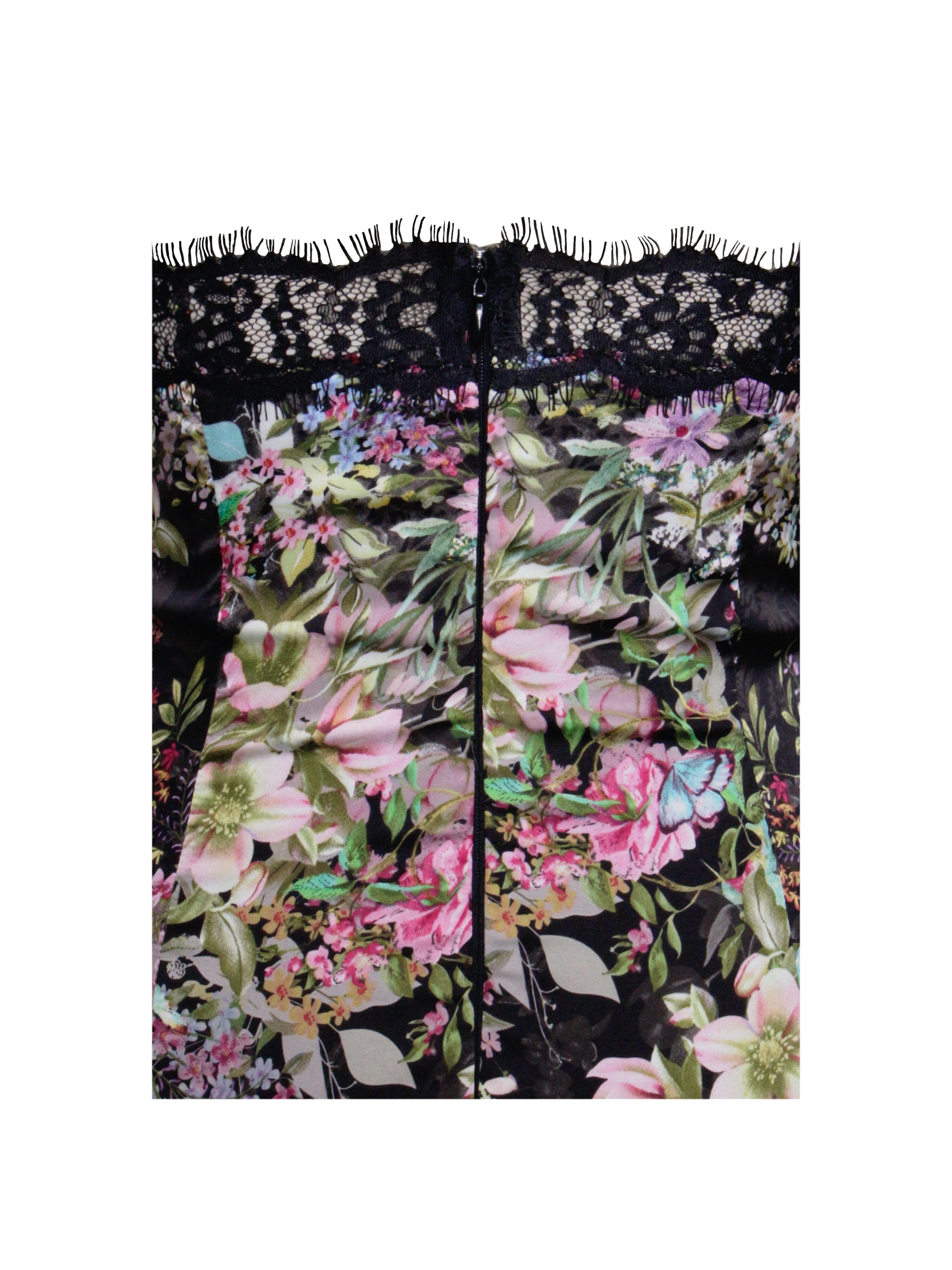 Floral Print Satin Mini Dress With Lace Trim