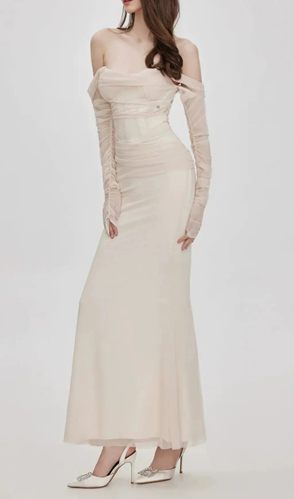 Mesh Off-Shoulder Maxi Dress