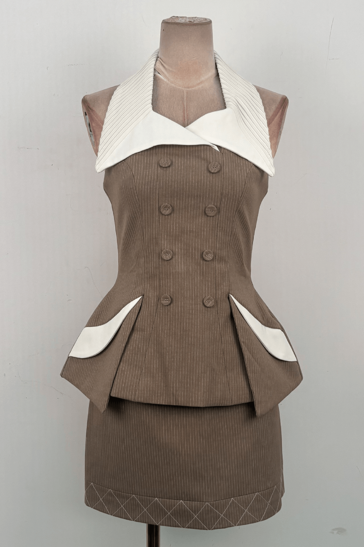 Halter Neck Contrast Collar Two Piece Set Mini Dress
